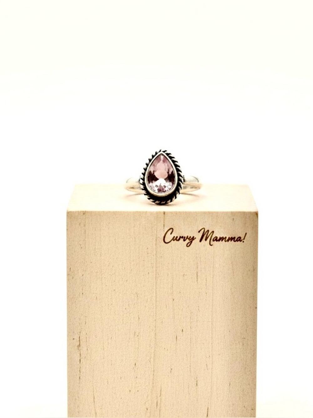 925 Sterling Silver Teardrop Rose Quartz Ring -